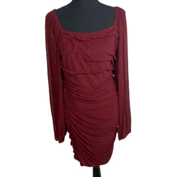 #113 FASHION Square Neck Ruched Dress - Picture 1 of 6